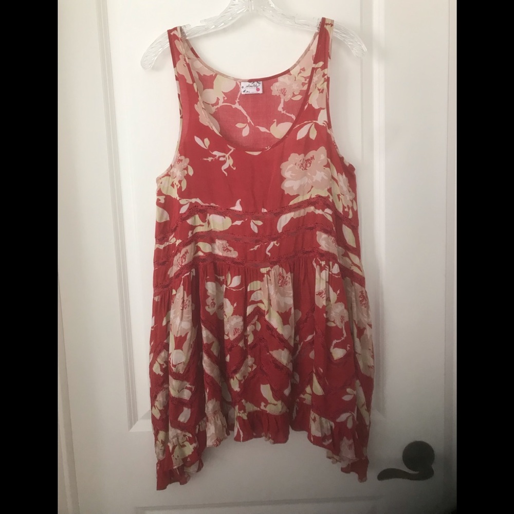 Intimately Free People Swingy Hi Lo Tunic with Floral Print, Lace Insets
